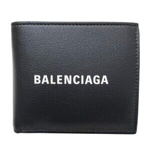 BALENCIAGA Compact Wallet Bi fold Leather Logo Black